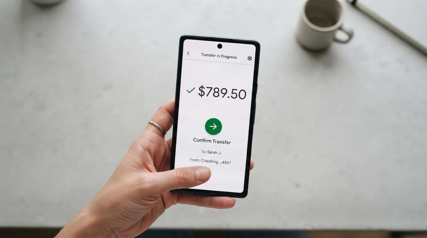 A phone showing a stablecoin transfer screen