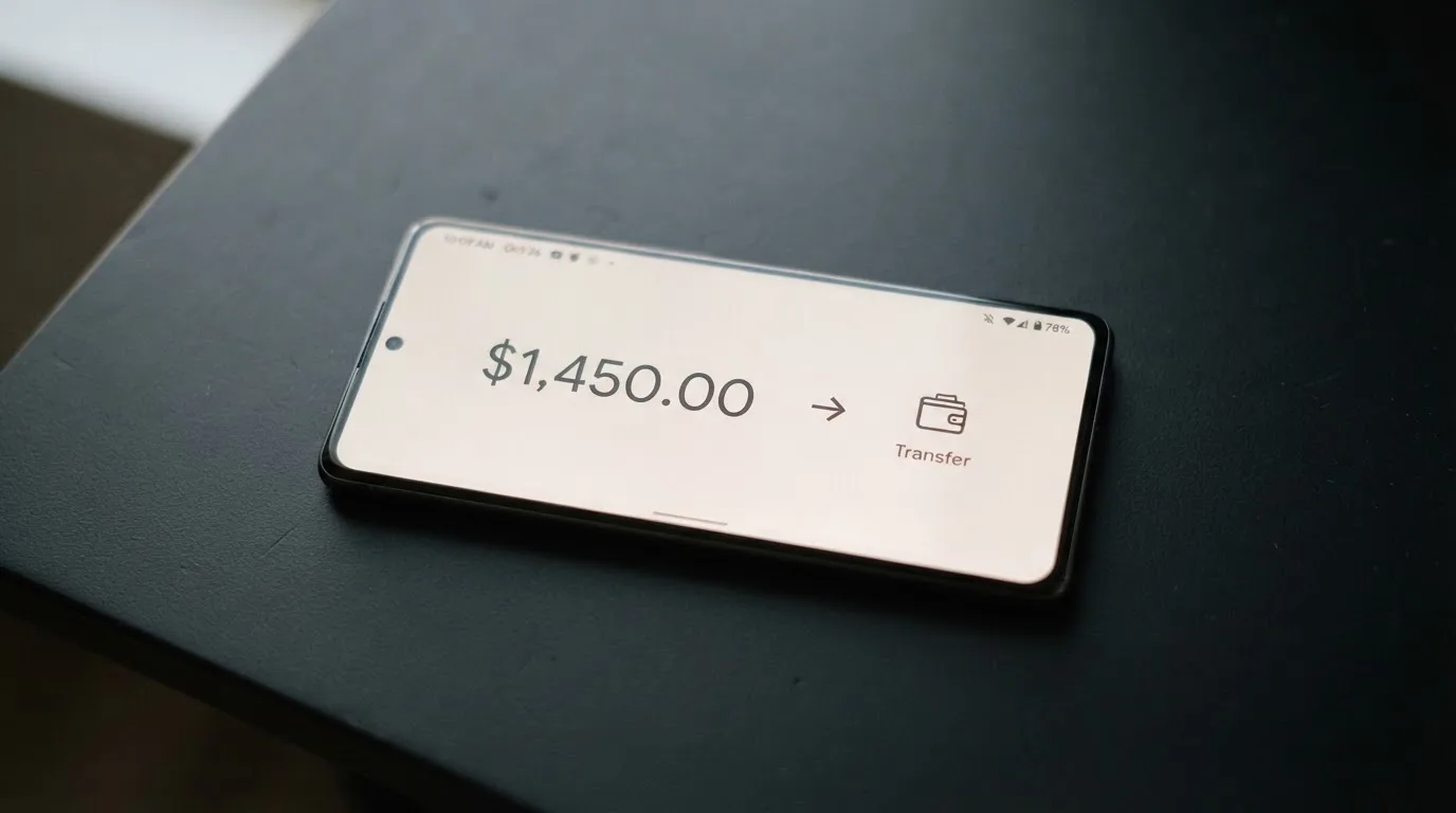 A phone showing a stablecoin transfer screen