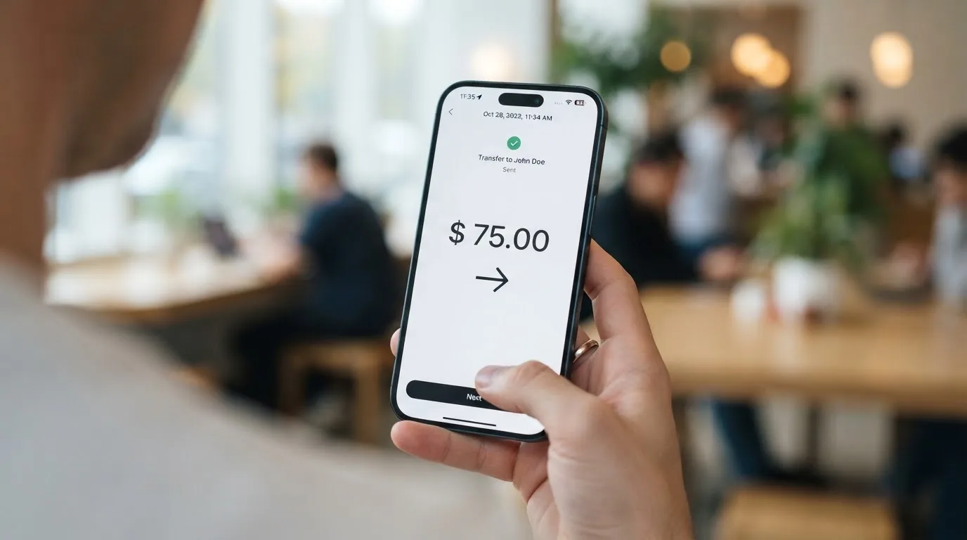 A phone showing a stablecoin transfer screen