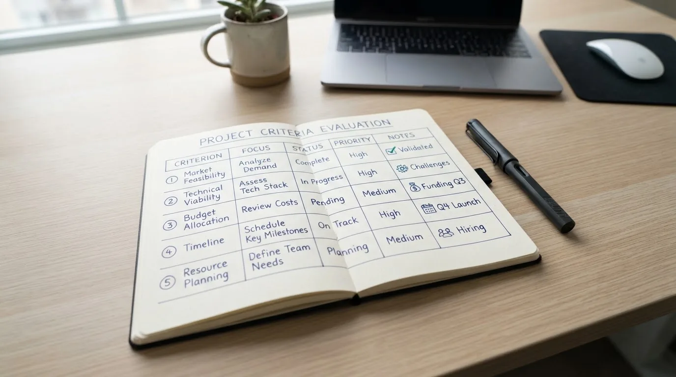 A notebook with a hand-drawn comparison table and a pen