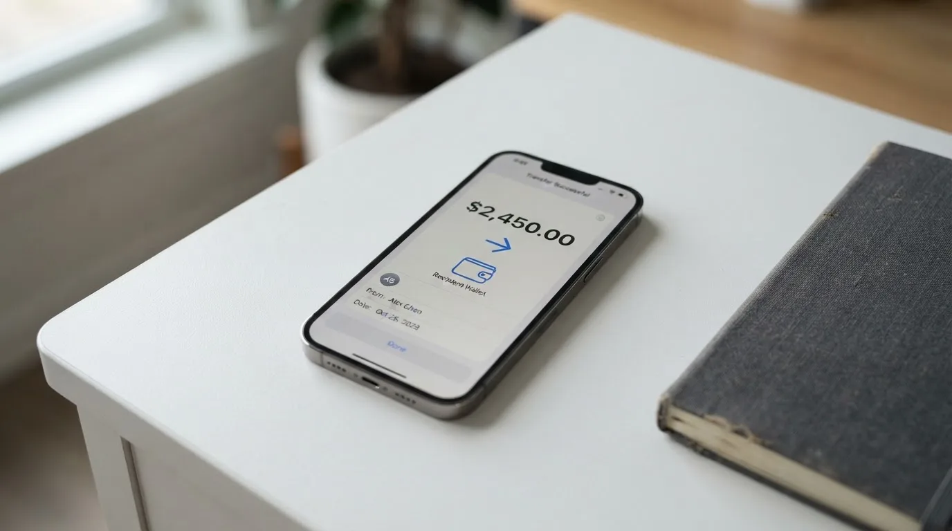 A phone showing a stablecoin transfer screen
