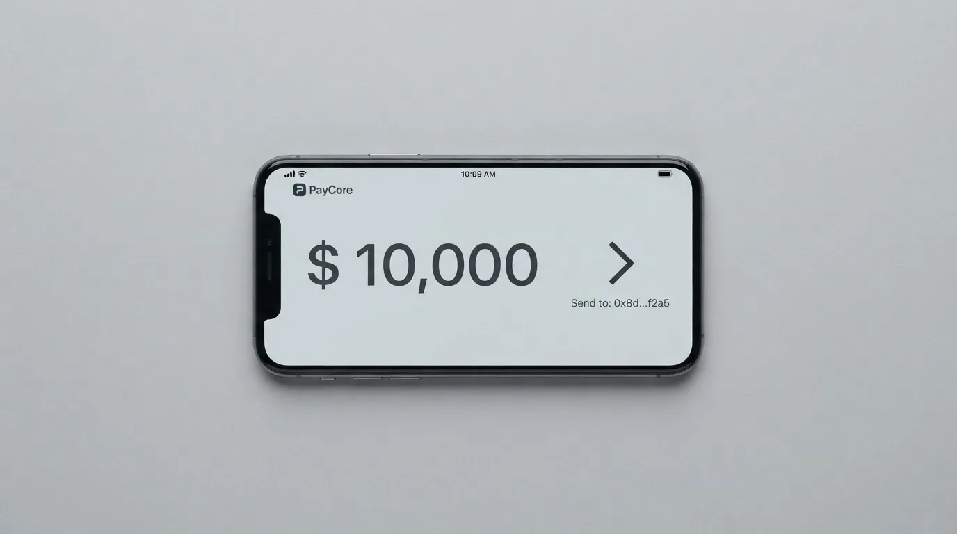 A phone showing a stablecoin transfer screen