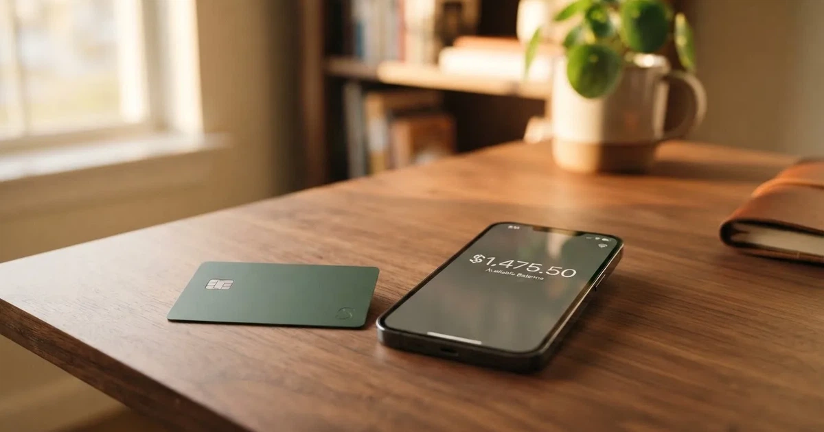 A payment card next to a phone with a crypto wallet app open