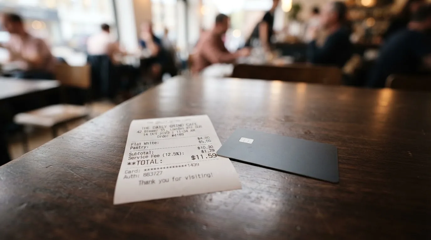A receipt and a card on a café table