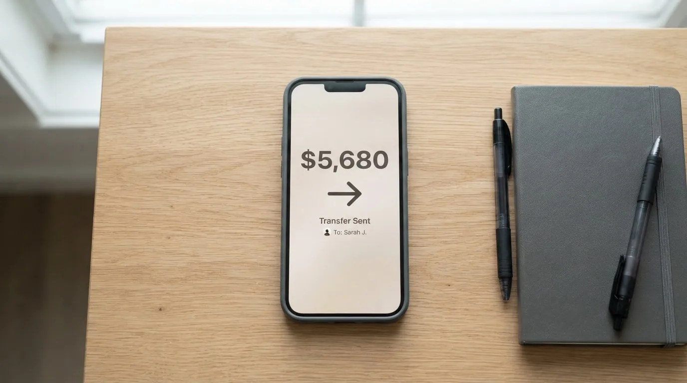 A phone showing a stablecoin transfer screen