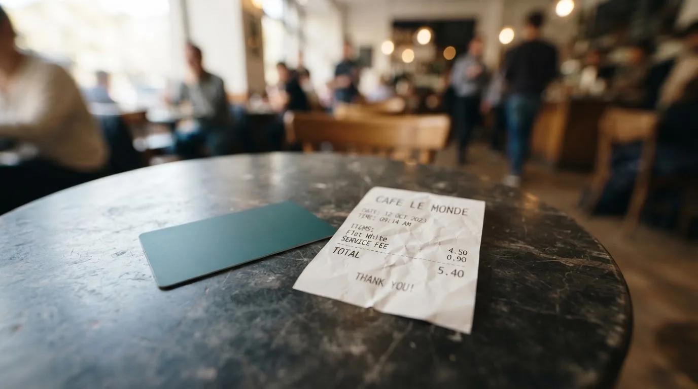 A receipt and a card on a café table